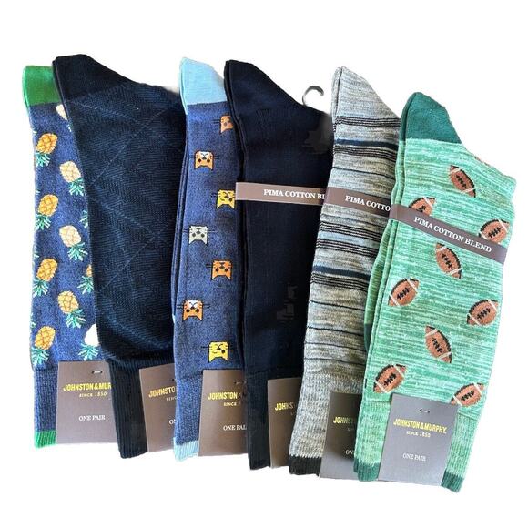 Johnston & Murphy Socks Pattern Solid Blue Gray Cotton Dress x 6 Pairs New - Picture 1 of 11